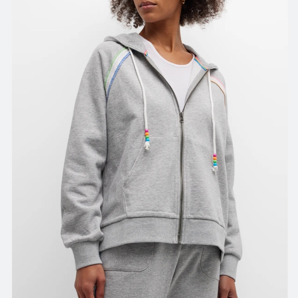 PJ Salvage Neon Stripe Raglan Sleeve Hoodie, Gray, Size Large